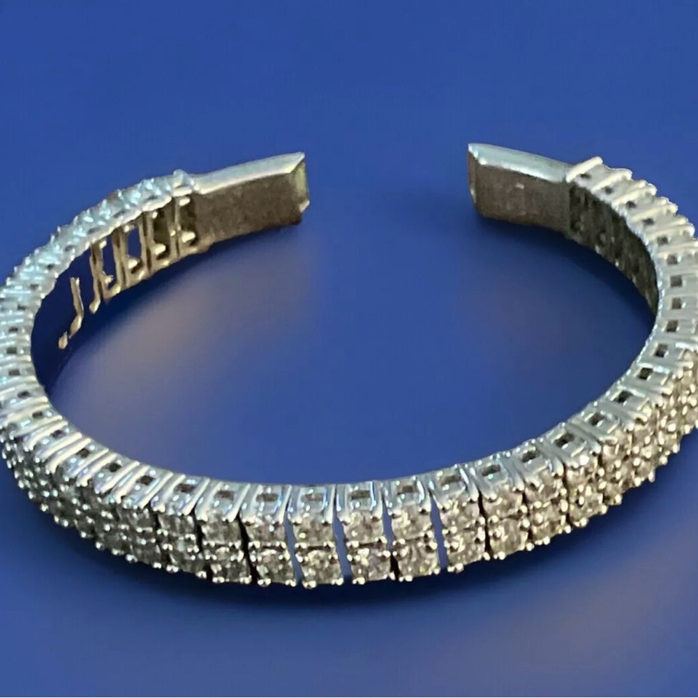 Flexible CZ 2-Row Cuff Bracelet Sterling Silver ADI